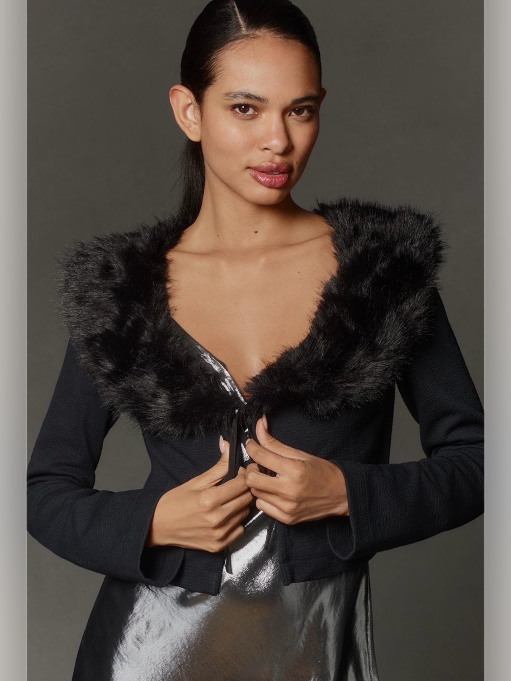 Anthropologie Maeve Faux fur collar crop cardigan sweater
